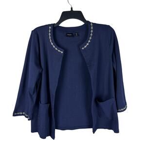 Rafaella Metal Bead Accent 3/4 Sleeve Open Cardigan - Size‎ Petite Medium